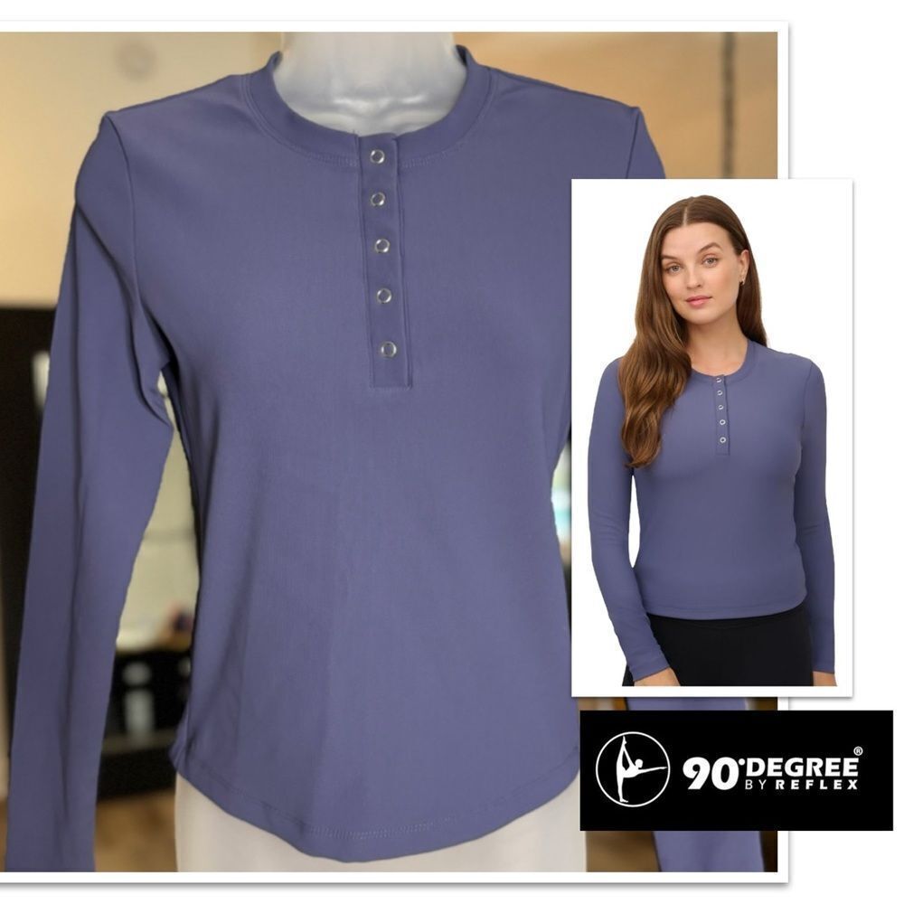 90 Degree By Reflex Women’s Ribbed Henley Long Sleeve Top, Size Small